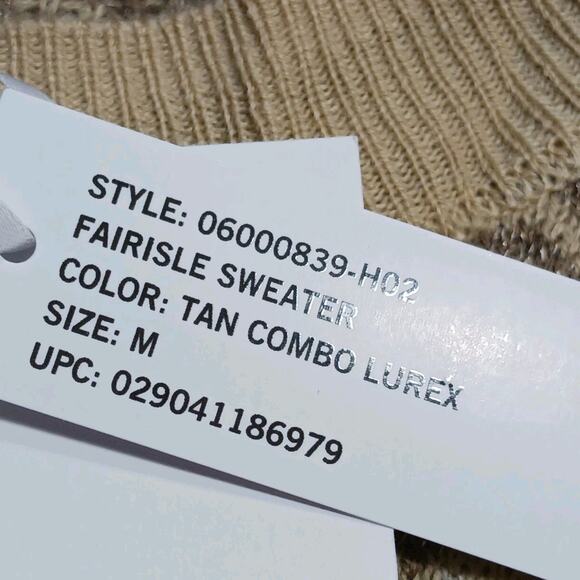 NWT Gloria Vanderbilt Fair Isle Sweater Womens Medium Tan Lurex Gold Thread - Picture 11 of 13